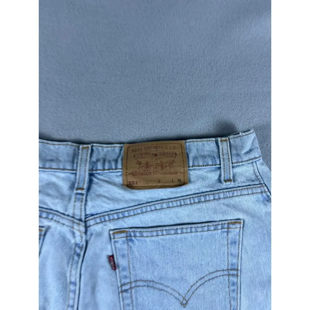 Vintage 90s Levi's 551 Denim Shorts Womens 16 Blue Light Wash Cut Off USA Made